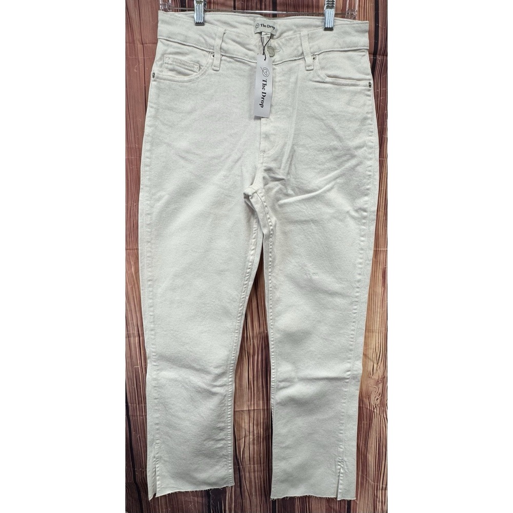 The Drop Women's Mid Rise Relaxed Straight Side Slit Detail White Denim Size 28